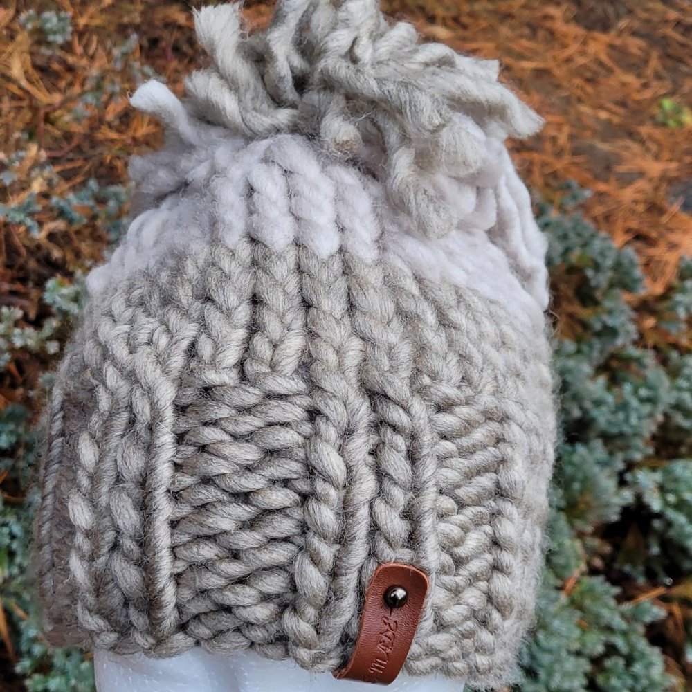 Hand Knitted winter Hat, wool made, shades of light gray
